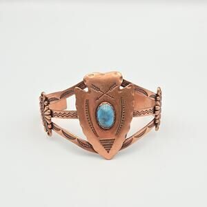 Solid Copper Indian Bracelet Cuff Women Vintage Turquoise Stone